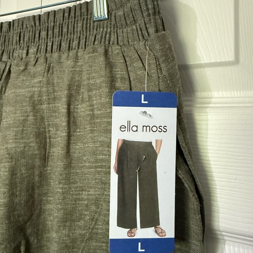 Ella Moss Ladies' Linen Wide Leg Pants Trouser Green Color Large